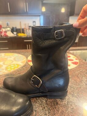 Frye Black Leather Buckle Short Moto Boots Almost new excellent condition